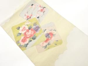 綴れ色紙に牡丹・花々・鶴模様織出し名古屋帯